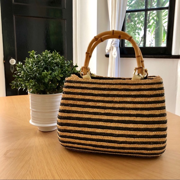 Stone Cold Fox Handbags - Vintage woven purse with stripes, bamboo handles